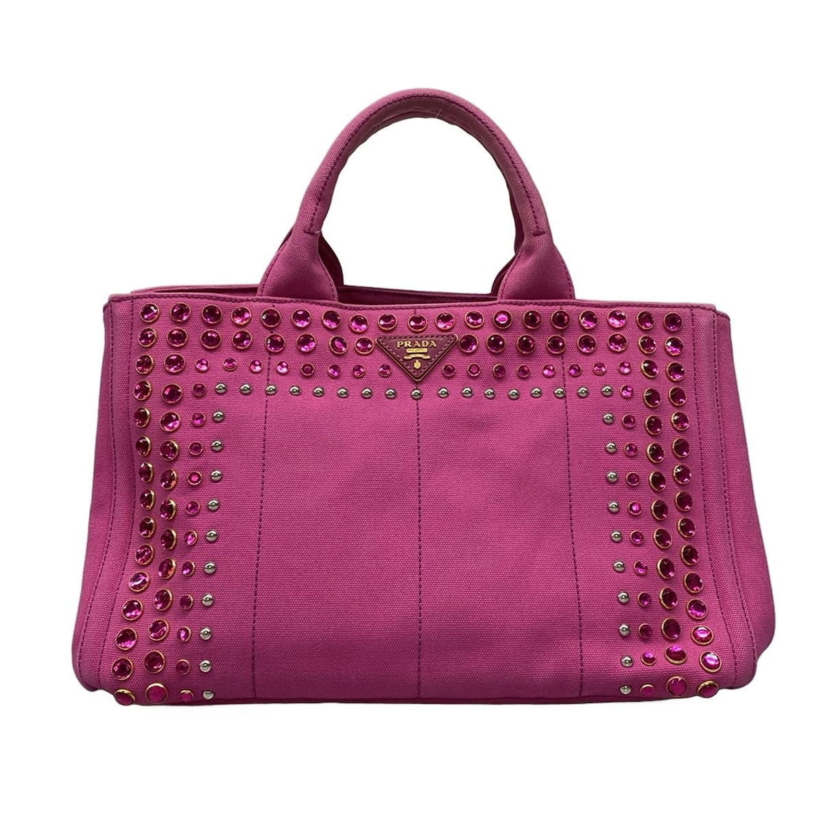 【新着】【中古】PRADA(プラダ) CANAPA トートバッグ ビジュー/スタッズ ピンク