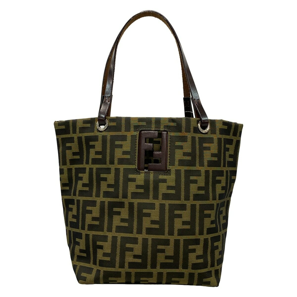 【新着】【中古】FENDI(フェンディ) ズッカ柄 トートバッグ カーキ×黒×ダークブラウン レザー