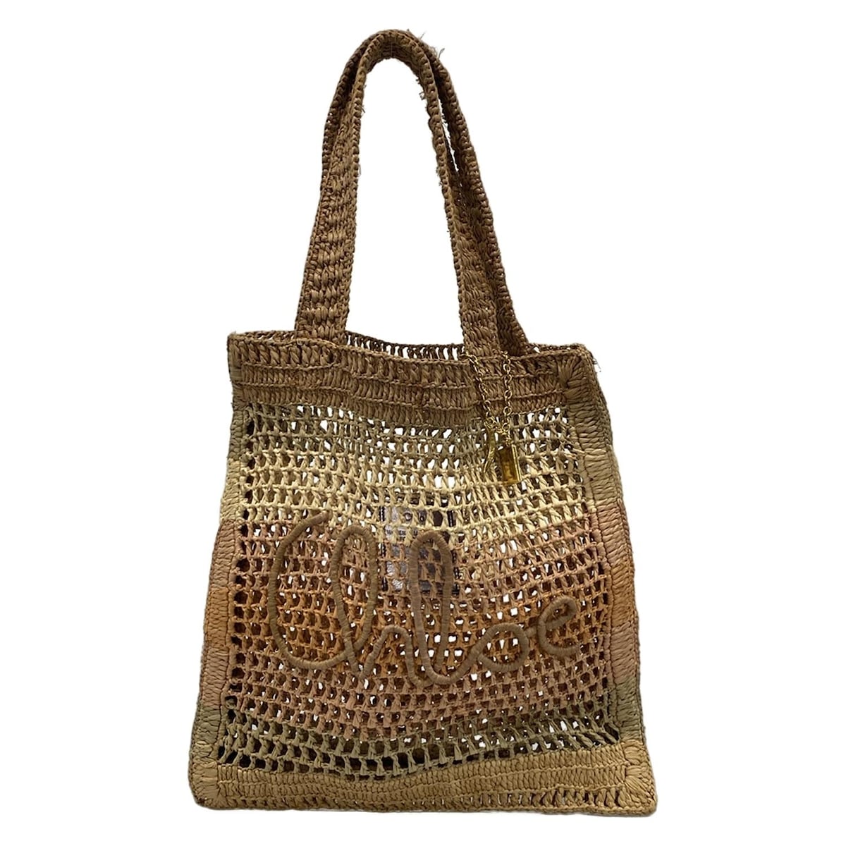 【中古】Chloe(クロエ) サマーバナナ トートバッグ 編み込み ベージュ×マルチ