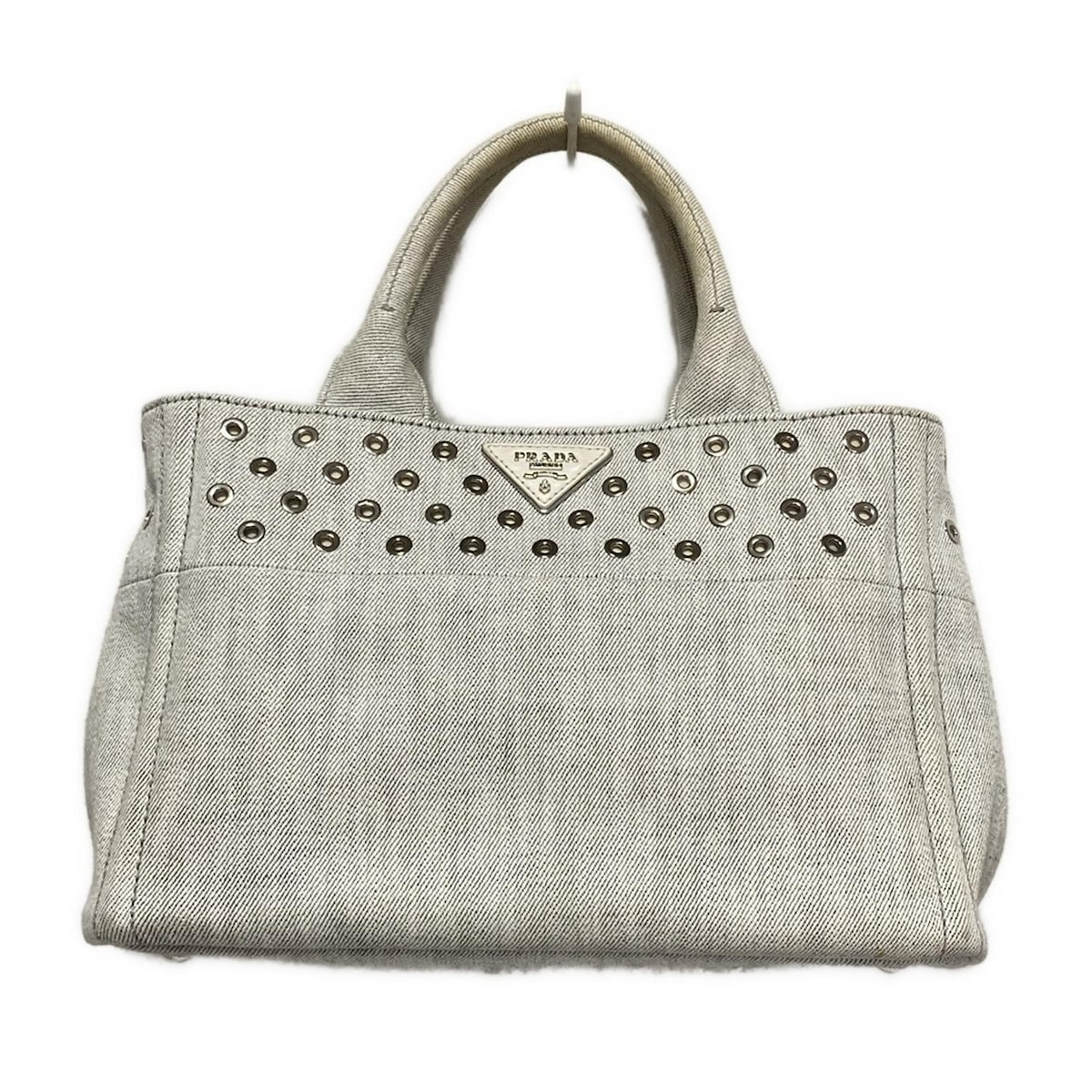 【中古】PRADA(プラダ) CANAPA トートバッグ ライトグレー×白 レザー