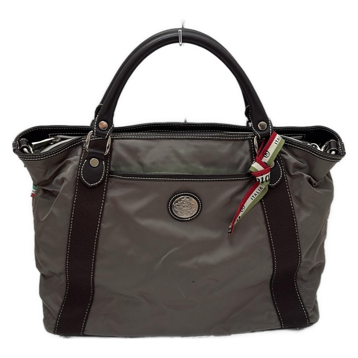 【中古】OROBIANCO(オロビアンコ) ビジネスバッグ 本体ロックなし グレーベージュ×ダークブラウン レザー