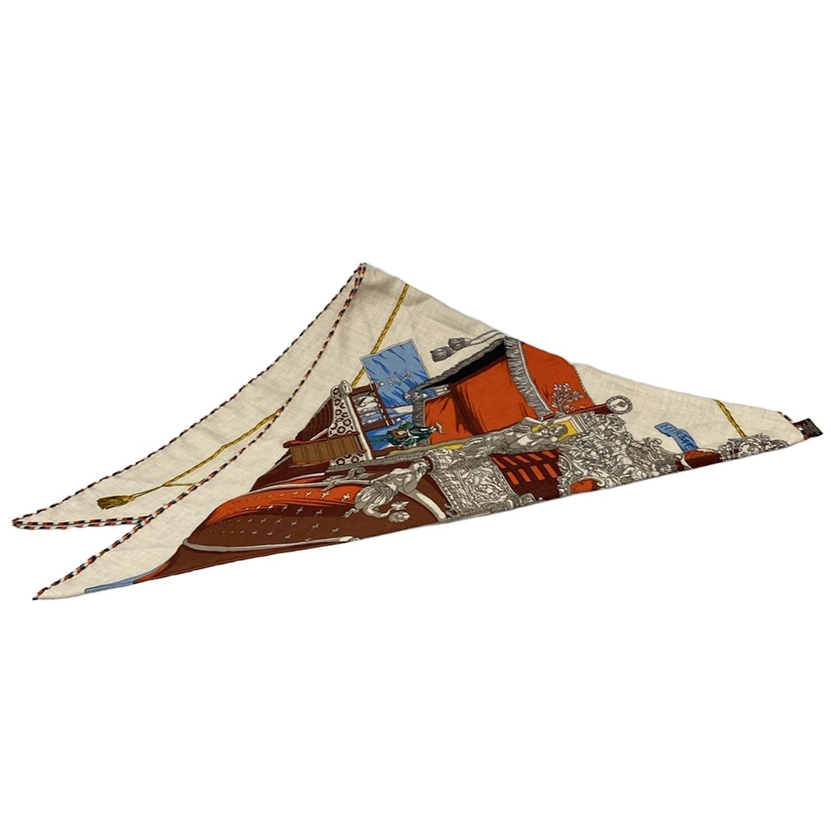 【中古】HERMES(エルメス) ポワンテュー ストール(ショール) グレーベージュ×オレンジ×マルチ カシミヤ..