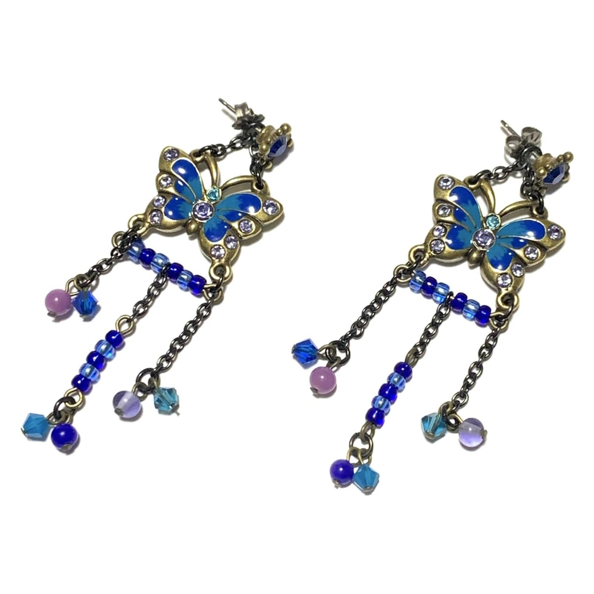 【中古】ANNA SUI(アナスイ) ピアス バタフライ(蝶)/ビーズ ゴールド×ブルー×マルチ