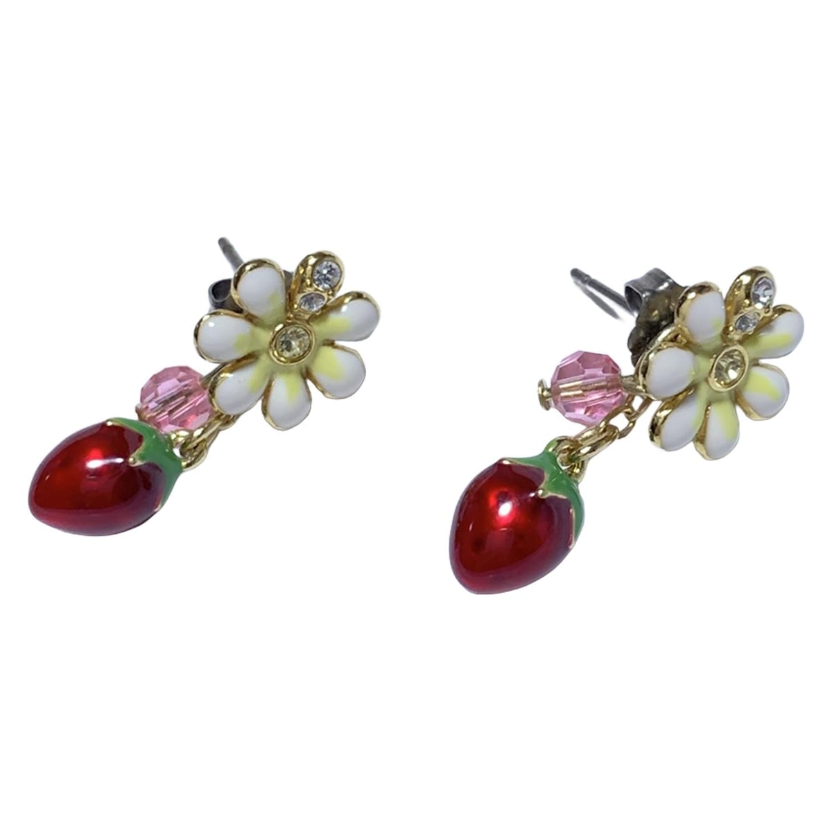 【中古】ANNA SUI(アナスイ) ピアス ビーズ/イチゴ/フラワー(花) 白×レッド×マルチ