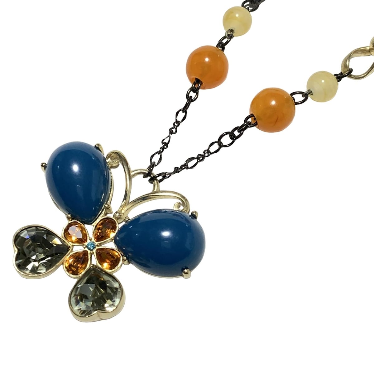 【新着】【中古】ANNA SUI(アナスイ) ネックレス バタフライ(蝶) 黒×ネイビー×マルチ