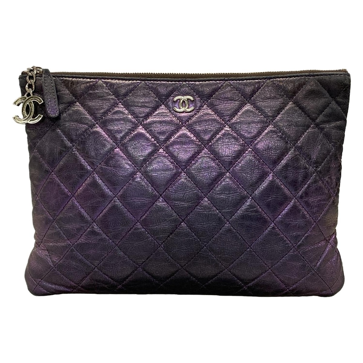 【中古】CHANEL(シャネル) マトラッセ クラッチバッグ シルバー金具 パープル レザー(4)