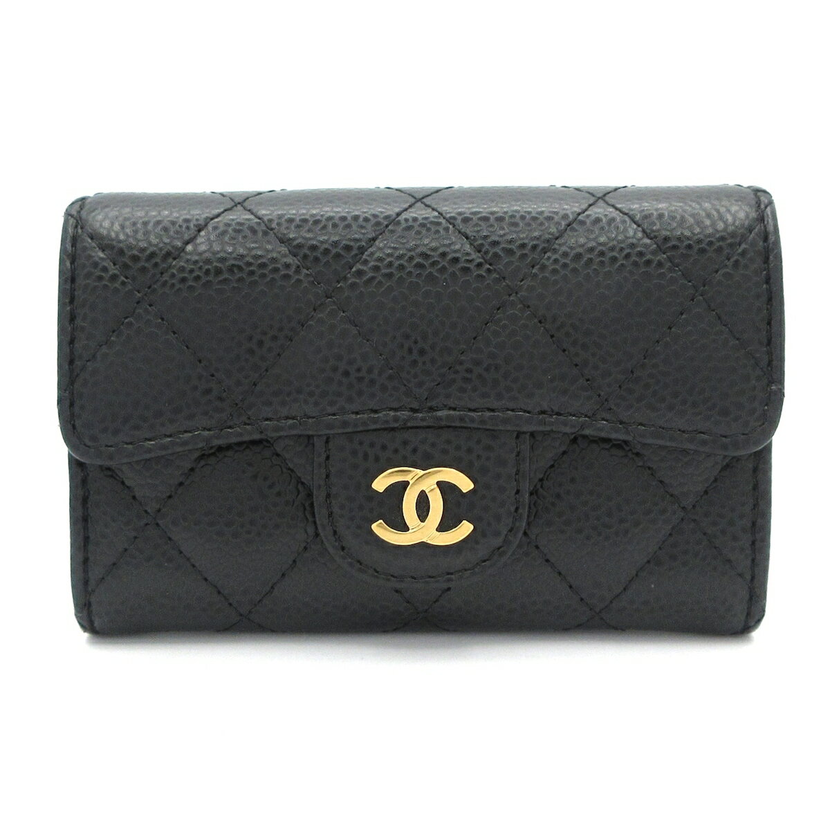 【中古】CHANEL(シャネル) マトラッセ カードケース ゴールド金具 黒