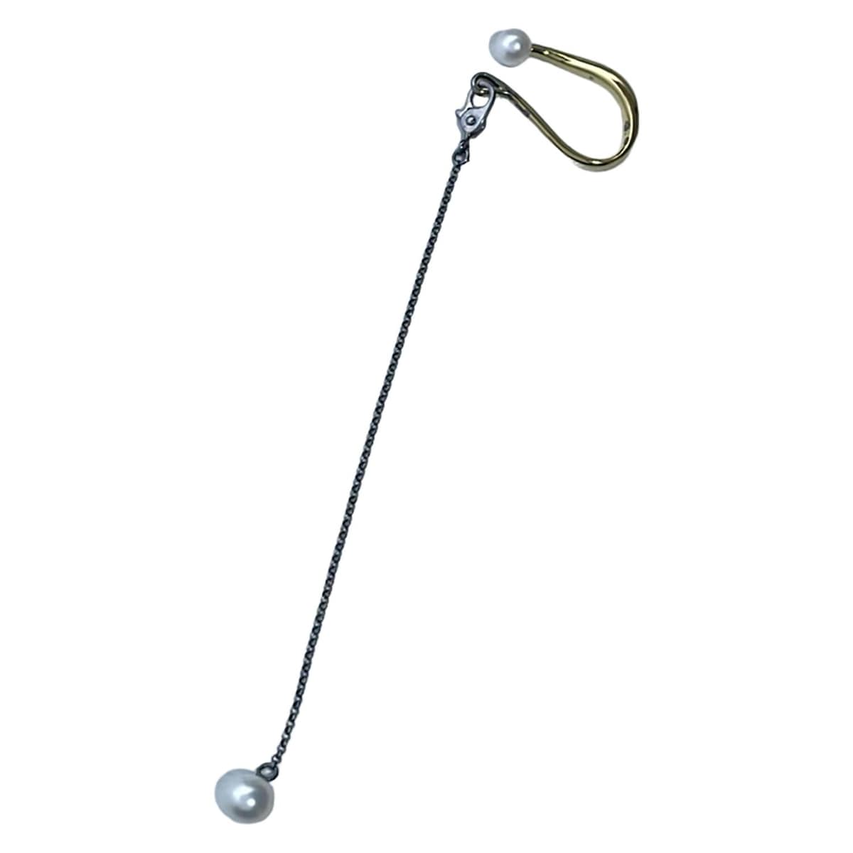 【中古】JOUETE(ジュエッテ) イヤリング イヤーカフ（片側）/チェーン着脱可 ゴールド×シルバー×白