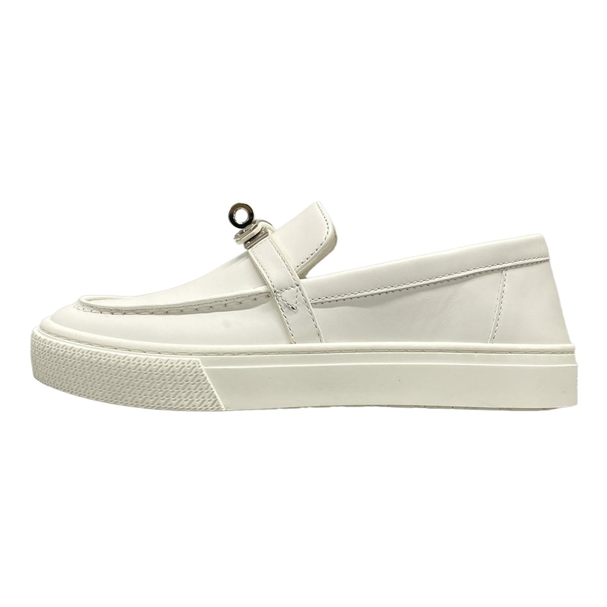 【中古】HERMES(エルメス) ゲーム ローファー シルバー・ケリー金具/インソール取外し可 白 レザー