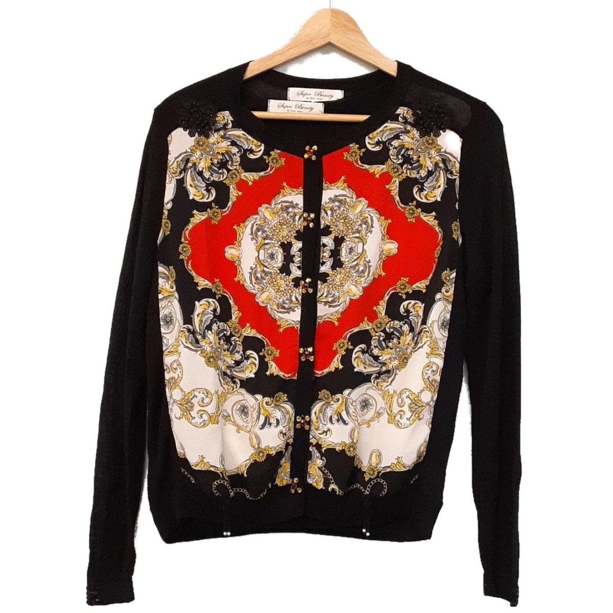 【中古】SUPERBEAUTY(スーパービューティー) アンサンブル ビジュー/スパンコール 黒×レッド×マルチ