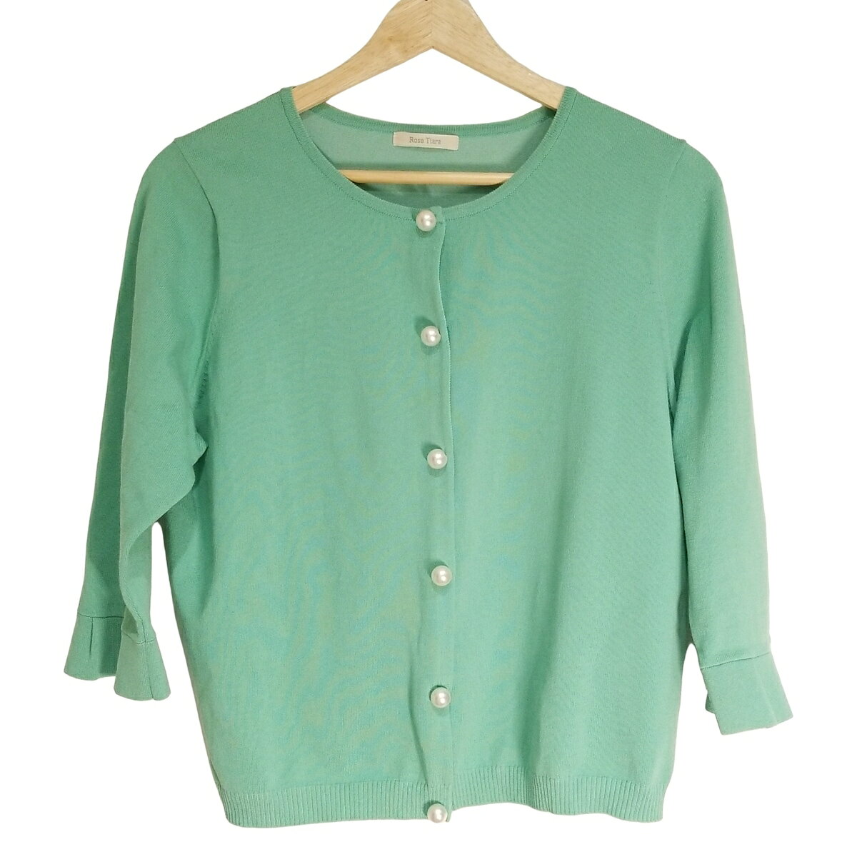 【中古】Rose Tiara(ローズティアラ) カーディガン 七分袖/フェイクパール グリーン