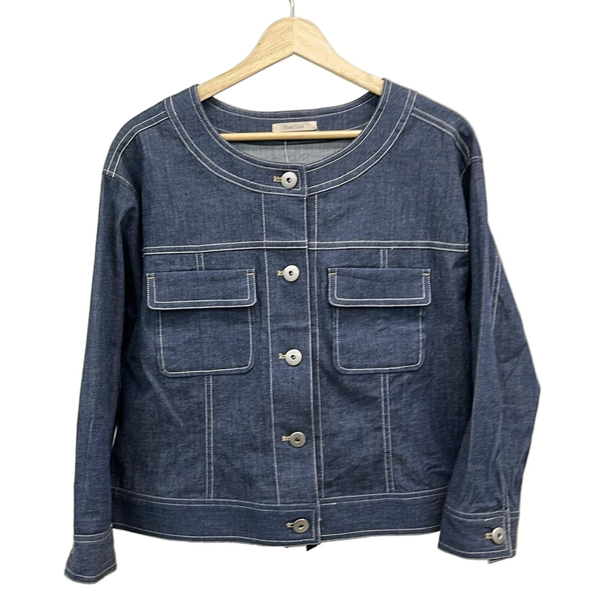 【中古】Rose Tiara(ローズティアラ) ブルゾン 長袖/ノーカラー/リボン/春/秋 ブルー