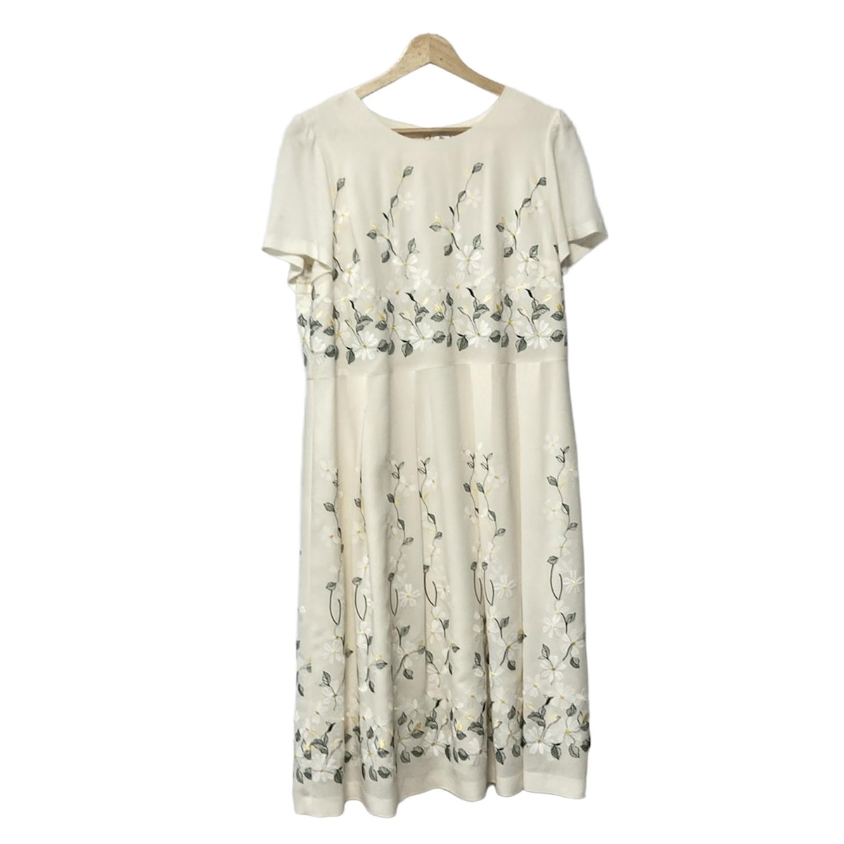 【中古】Rose Tiara(ローズティアラ) ワンピース 半袖/刺繍/フラワー アイボリー×白×グリーン