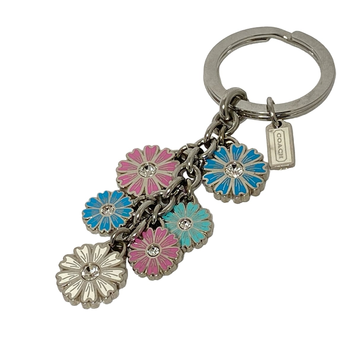【中古】COACH(コーチ) キーホルダー(チャーム) フラワー シルバー×ブルー×ピンク(4)