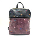 【中古】Desigual(デシグアル) リュックサック 刺繍/フラワー(花)/スパンコール ボルドー×黒×マルチ レザー