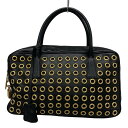 【中古】PRADA(プラダ) トライアングルロゴ ハンドバッグ ハトメ 黒 レザー(4)