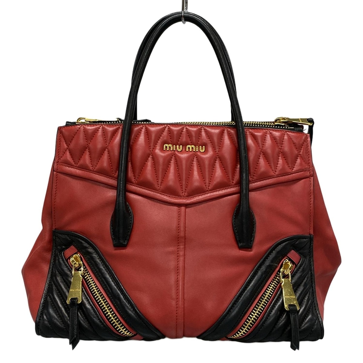 【新着】【中古】miumiu(ミュウミュウ) バイカー トートバッグ レッド×黒 レザー