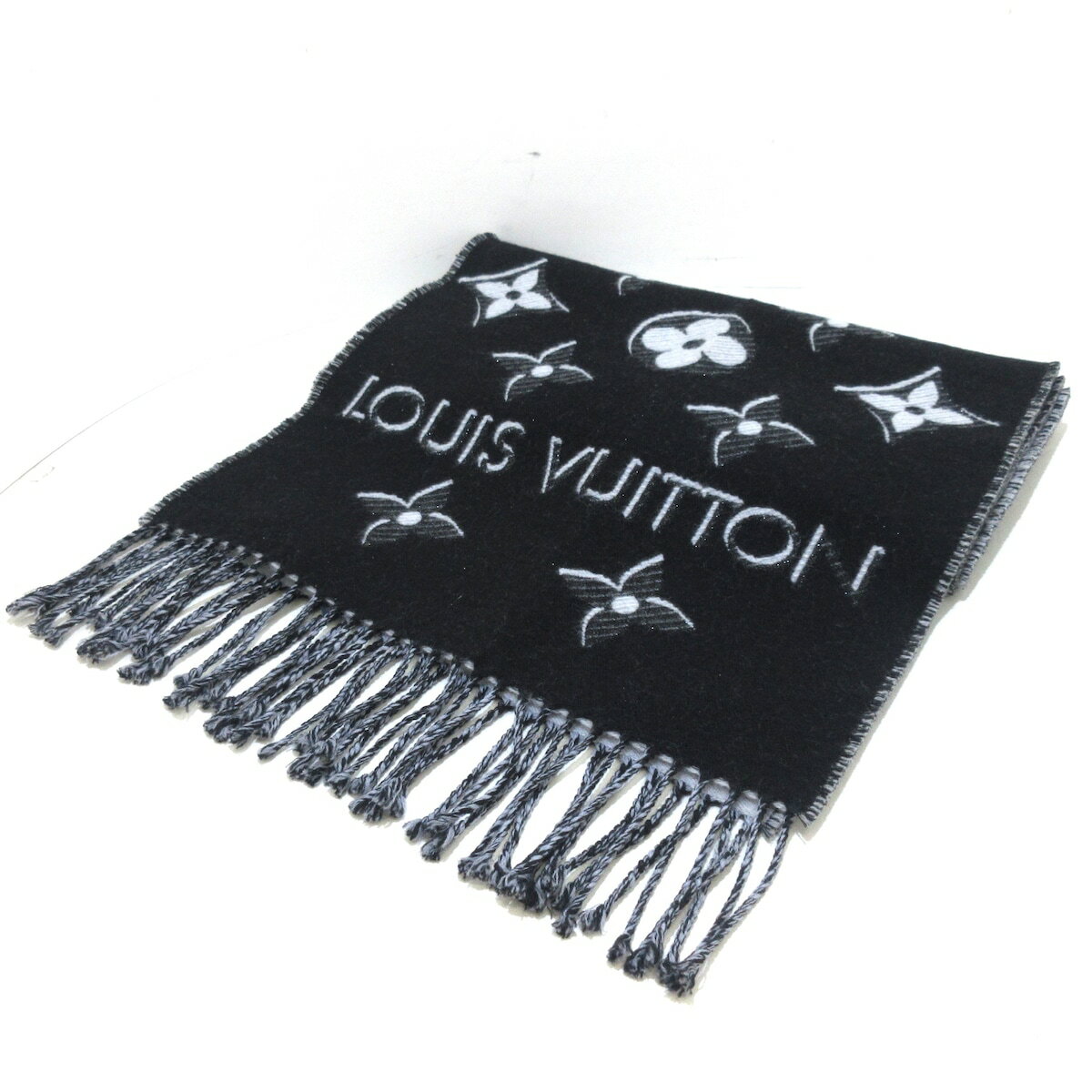 【中古】LOUIS VUITTON(ルイヴィトン) エシャルプLVエセンシャルシャイン マフラー ノワール ウール、シルク