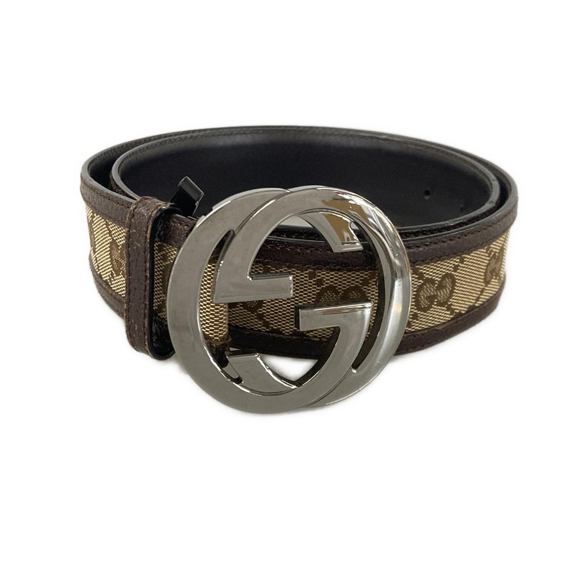 【新着】【中古】GUCCI(グッチ) インターロッキングG ベルト ベージュ×ダークブラウン×シルバー レザー