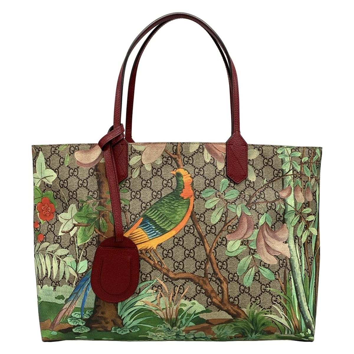 【中古】GUCCI(グッチ) グッチティアン トートバッグ ベージュ×ダークブラウン×マルチ レザー