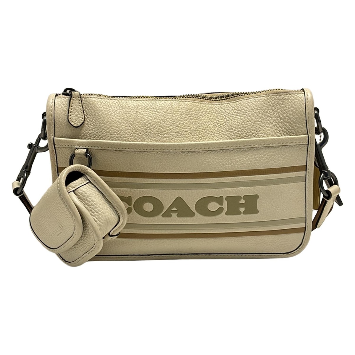 【中古】COACH(コーチ) ヘリテージ コンバーチブル クロスボディ・コーチ ストライプ ショルダーバッグ ベージュ×ブラウン×グレーベージュ レザー