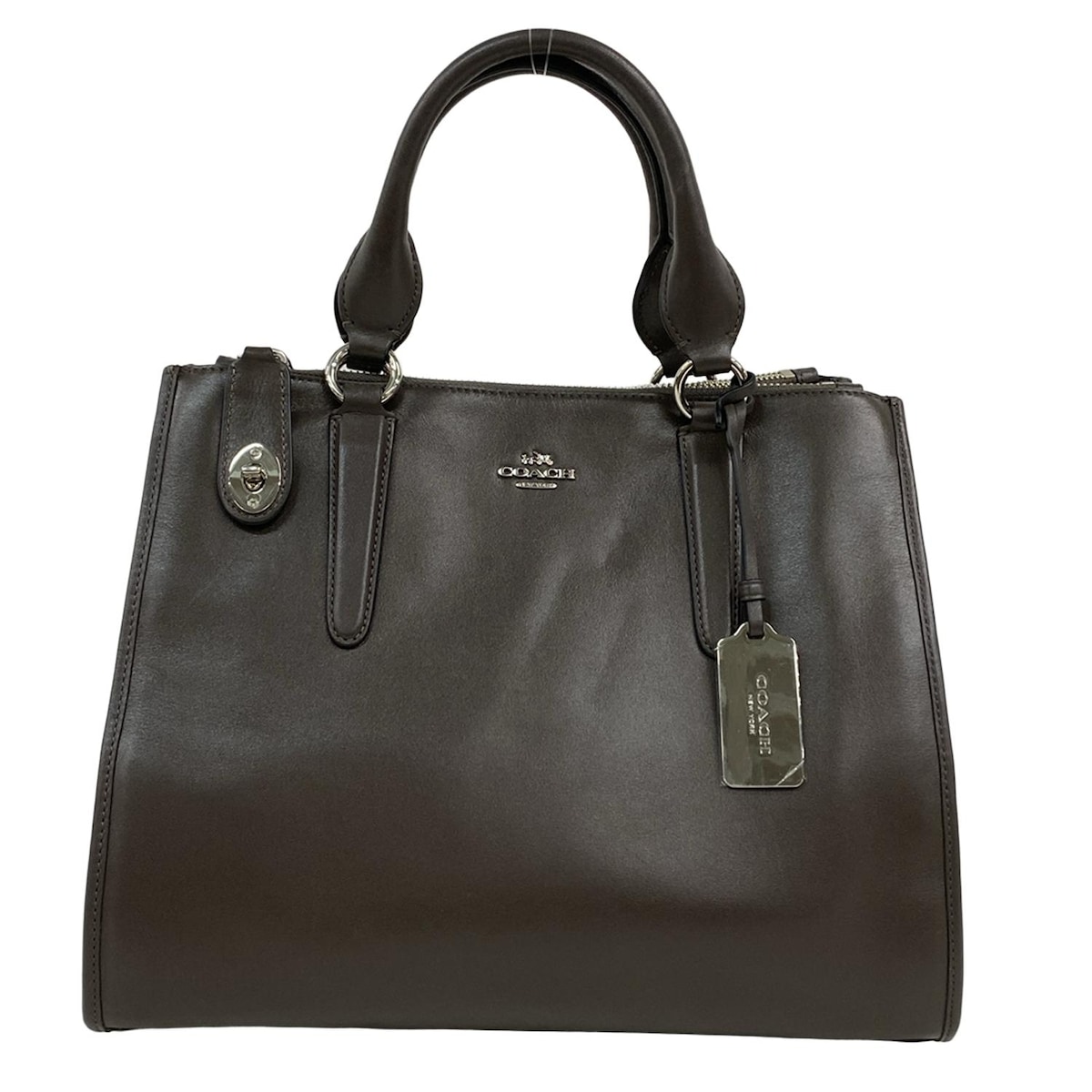 【中古】COACH(コーチ) クロスバイ キャリーオール トートバッグ ダークブラウン レザー