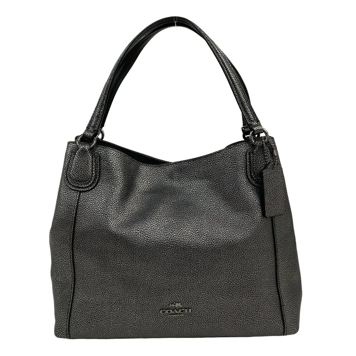 【中古】COACH(コーチ) イーディー ショルダー バッグ トートバッグ シルバー×黒 レザー