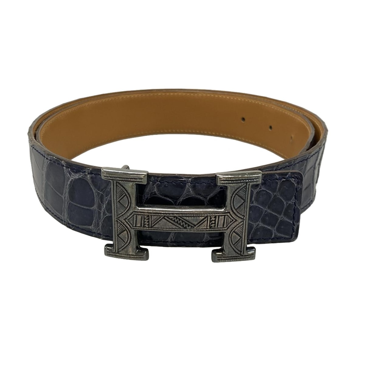 【中古】HERMES(エルメス) トゥアレグ,Hベルト ベルト ネイビー