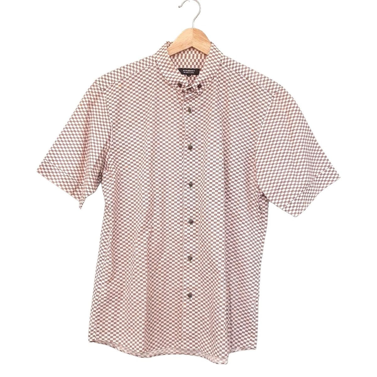 【中古】Burberry Black Label(バーバリーブラックレーベル) 半袖シャツ ブラウン×白