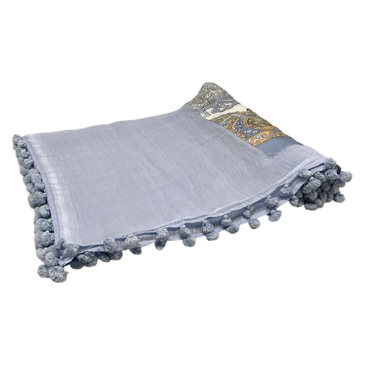 【中古】Citrus(シトラス) ストール(ショール) ペイズリー柄 ライトブルー×白×マルチ コットン、シルク