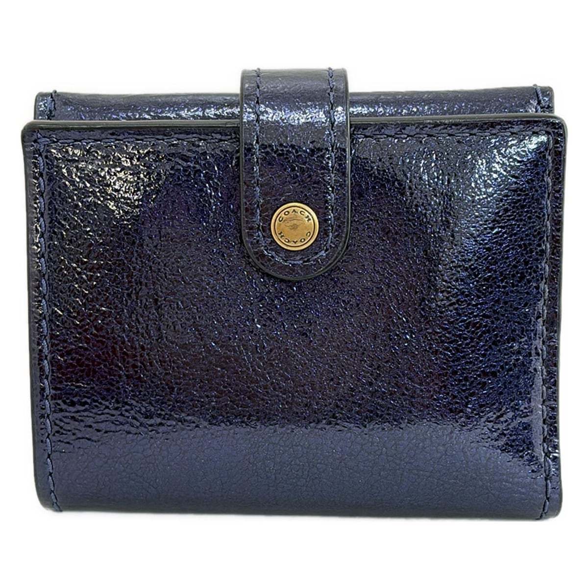 【中古】COACH(コーチ) 3つ折り財布 メタリックブルー レザー