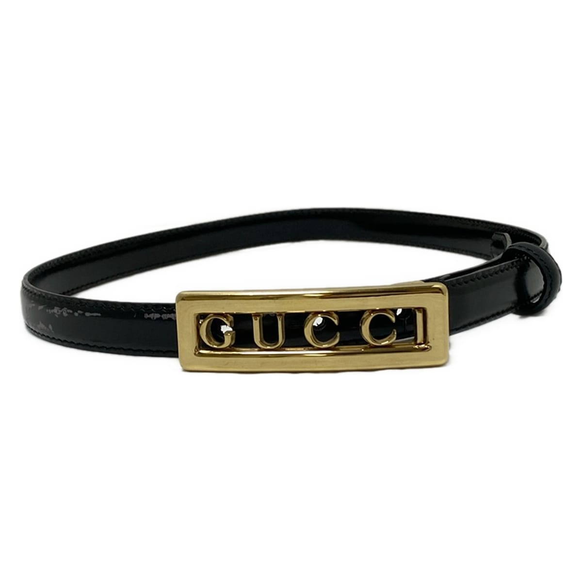 【中古】GUCCI(グッチ) ベルト 黒×ゴールド レザー