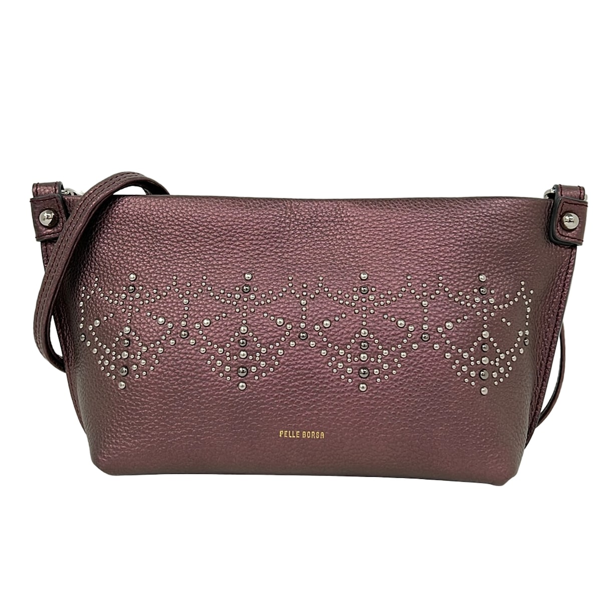 【中古】PELLE BORSA(ペレボルサ) ショルダーバッグ ストラップ着脱可 パープル レザー