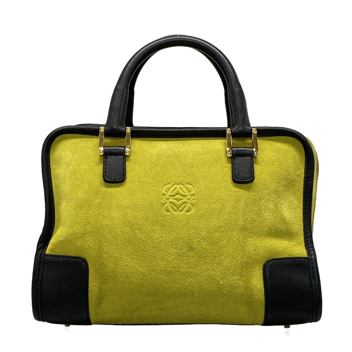 【中古】LOEWE(ロエベ) アマソナ28 ハンドバッグ イエローグリーン×ダークネイビー レザー