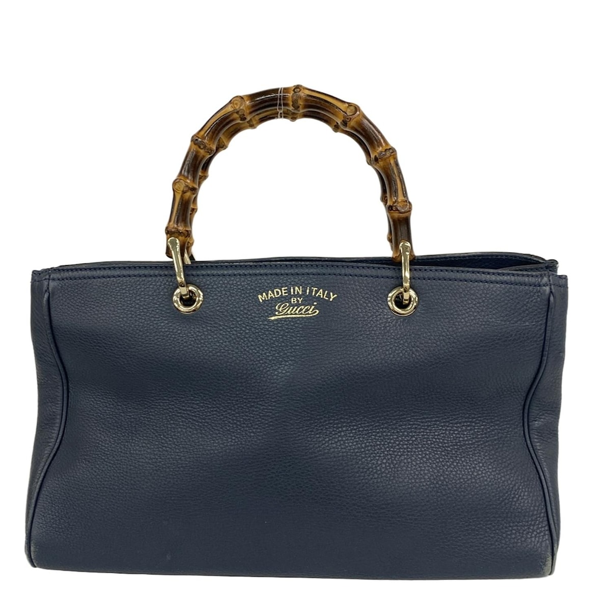 【新着】【中古】GUCCI(グッチ) バンブーショッパー トートバッグ ダークネイビー×ダークブラウン レザー