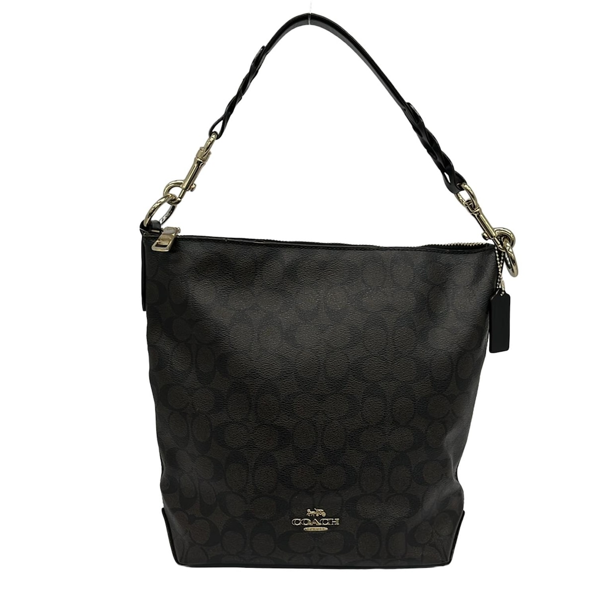 COACH - 【中古】COACH(コーチ) アビーダッフル ショルダーバッグ ダークブラウン×黒 レザー