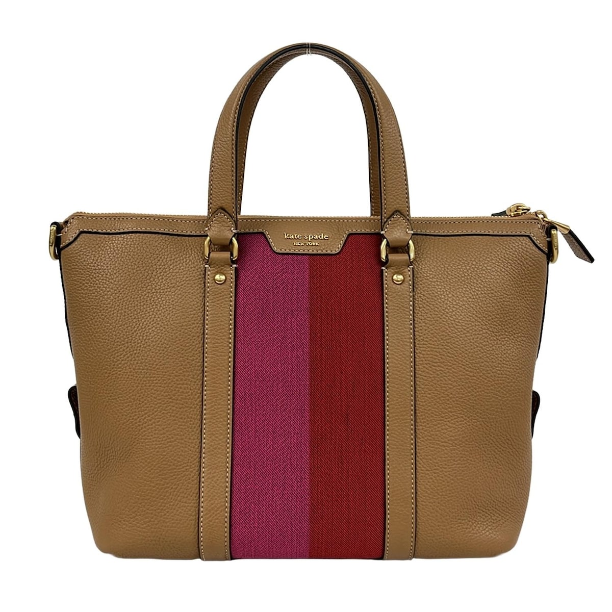 【新着】【中古】Kate spade(ケイトスペード) ハンドバッグ ブラウン×ピンク×レッド コットン、レザー