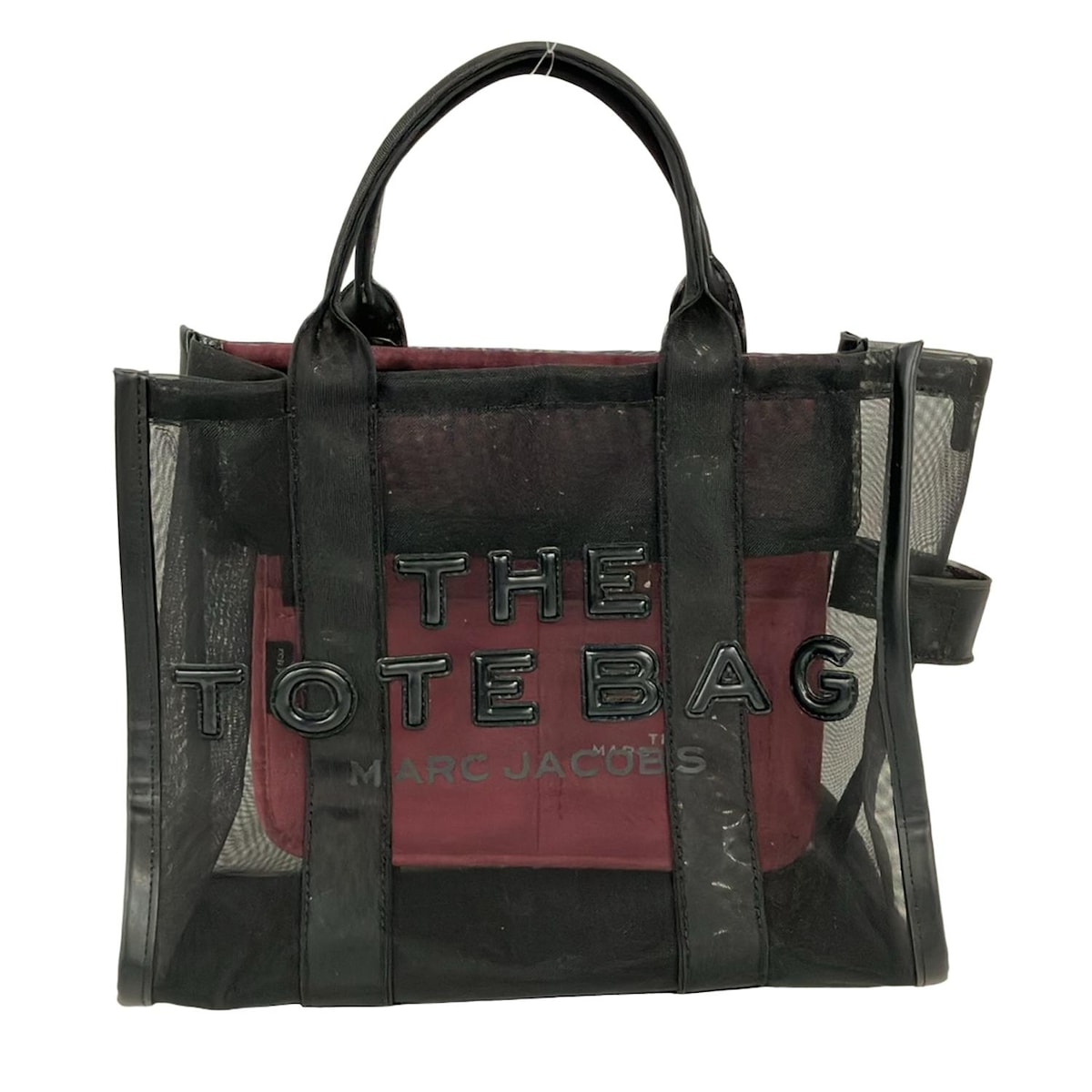 【新着】【中古】MARC JACOBS(マークジェイコブス) ザ メッシュ スモール トラベラー トートバッグ トートバッグ メッシュ/シースルー 黒×ピンク レザー