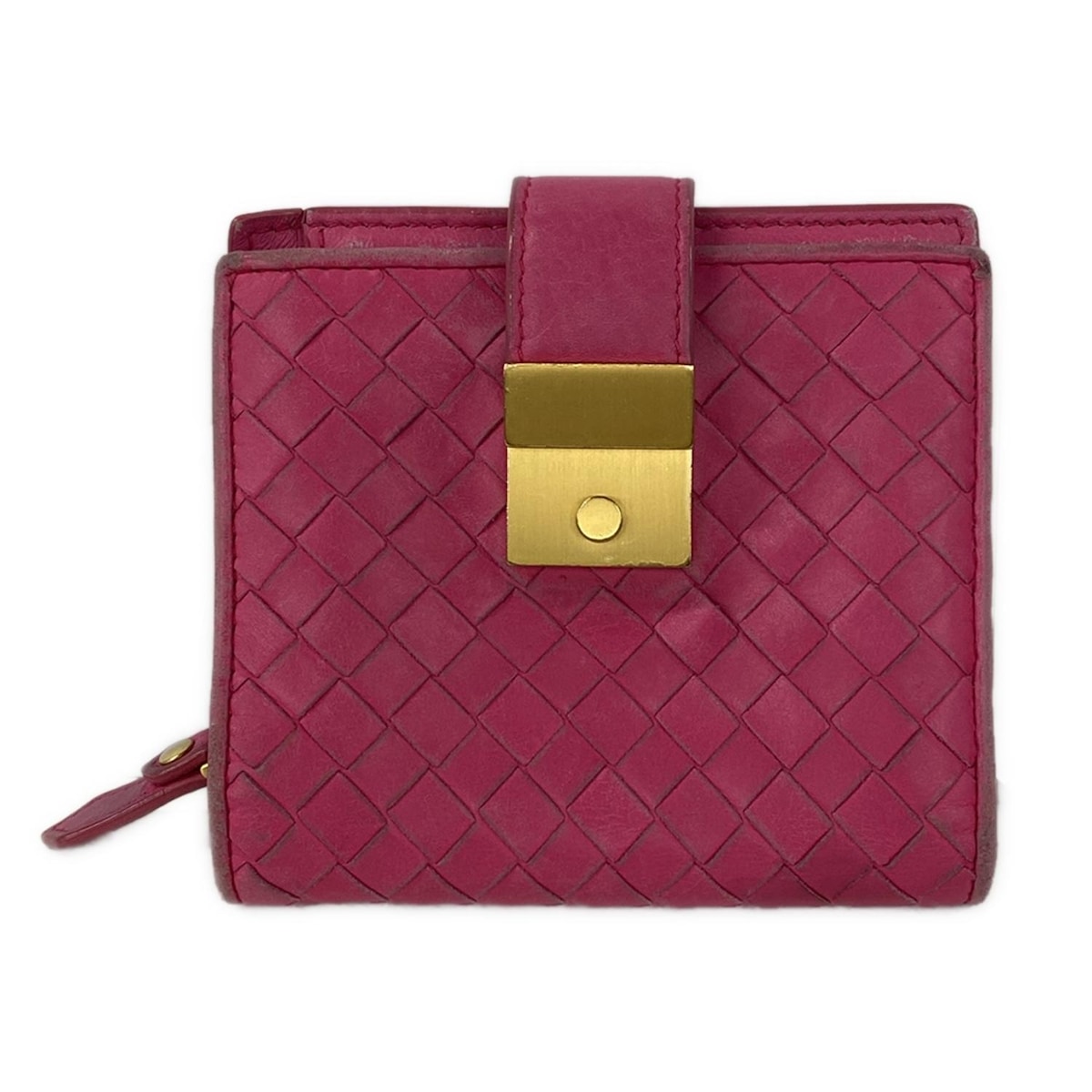 【新着】【中古】BOTTEGA VENETA(ボッテガヴェネタ) イントレチャート 2つ折り財布 ピンク レザー