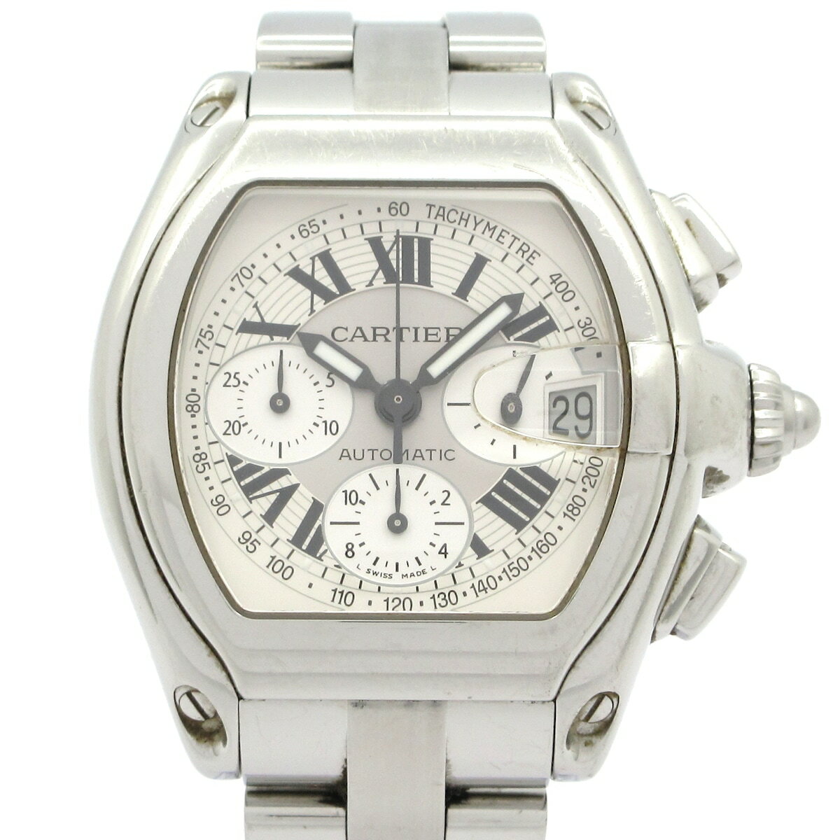 【新着】【中古】Cartier(カルティエ) ロードスタークロノグラフ 腕時計 SS/クロノグラフ シルバー×白
