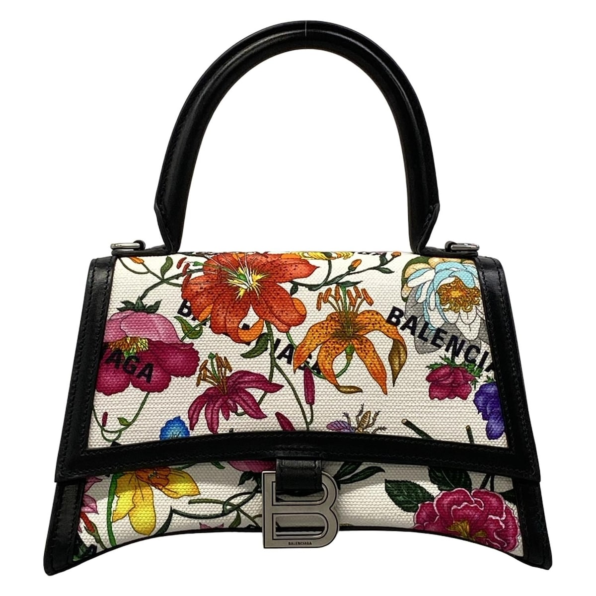 乐天商城 - 【中古】GUCCI(グッチ) フローラ/アワーグラス ハンドバッグ BALENCIAGAコラボ/ハッカープロジェクト 白×黒×マルチ レザー