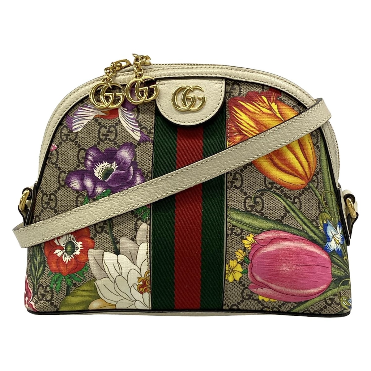 【新着】【中古】GUCCI(グッチ) オフィディア スモール ショルダーバッグ/GGブルームス ショルダーバッグ ベージュ×エボニー×ダークブラウン レザー