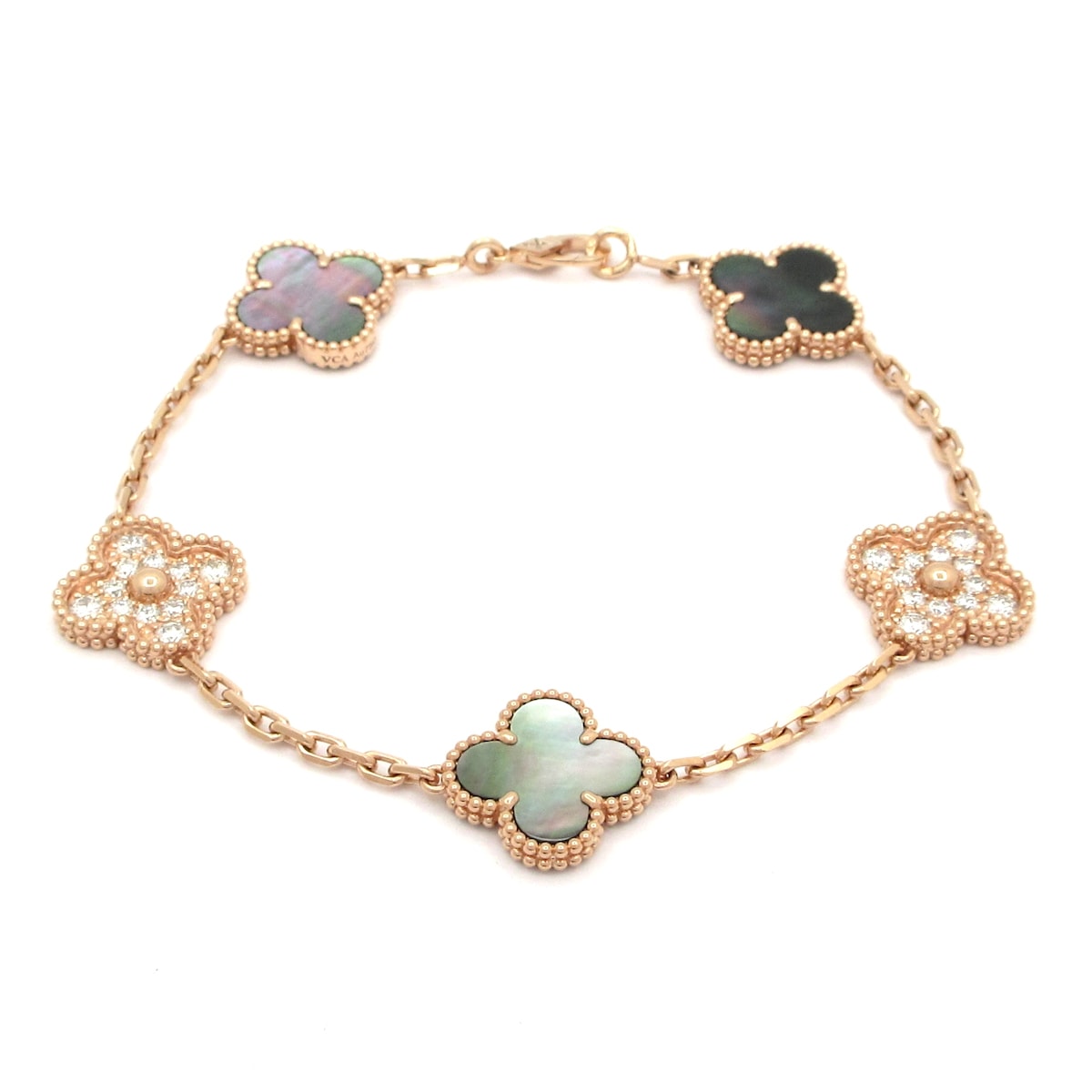 乐天商城 - 【新着】【中古】Van Cleef & Arpels(ヴァンクリーフ&アーペル) ヴィンテージ アルハンブラ ブレスレット ブレスレット 5モチーフ/24Pダイヤ/0.96カラット K18PG×グレーマザーオブパール×ダイヤモンド