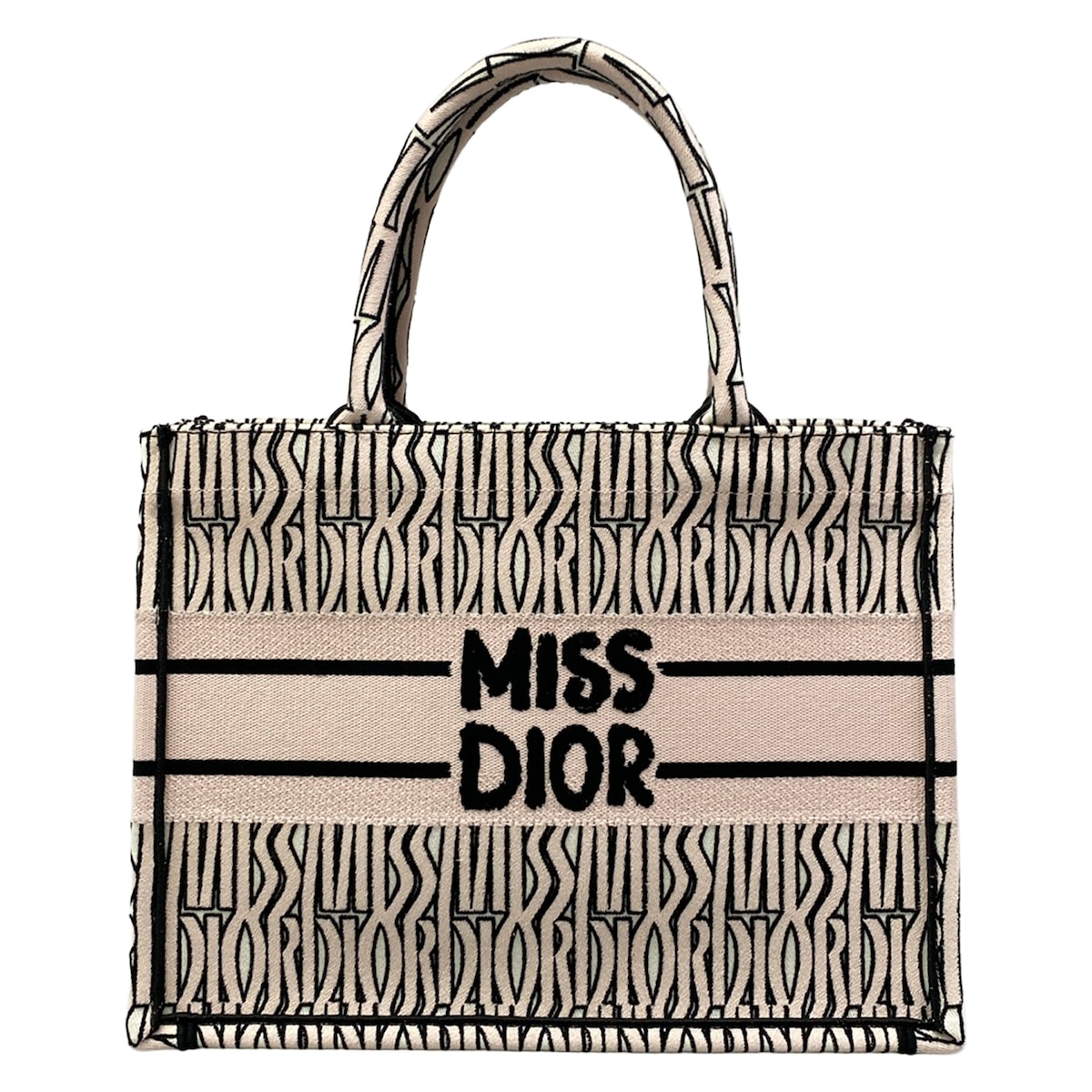 【新着】【中古】DIOR/ChristianDior(ディオール/クリスチャンディオール) ブックトートミディアムバッグ/旧スモール トートバッグ Miss Dior Graffitiシグネチャー 白×ライトピンク×黒