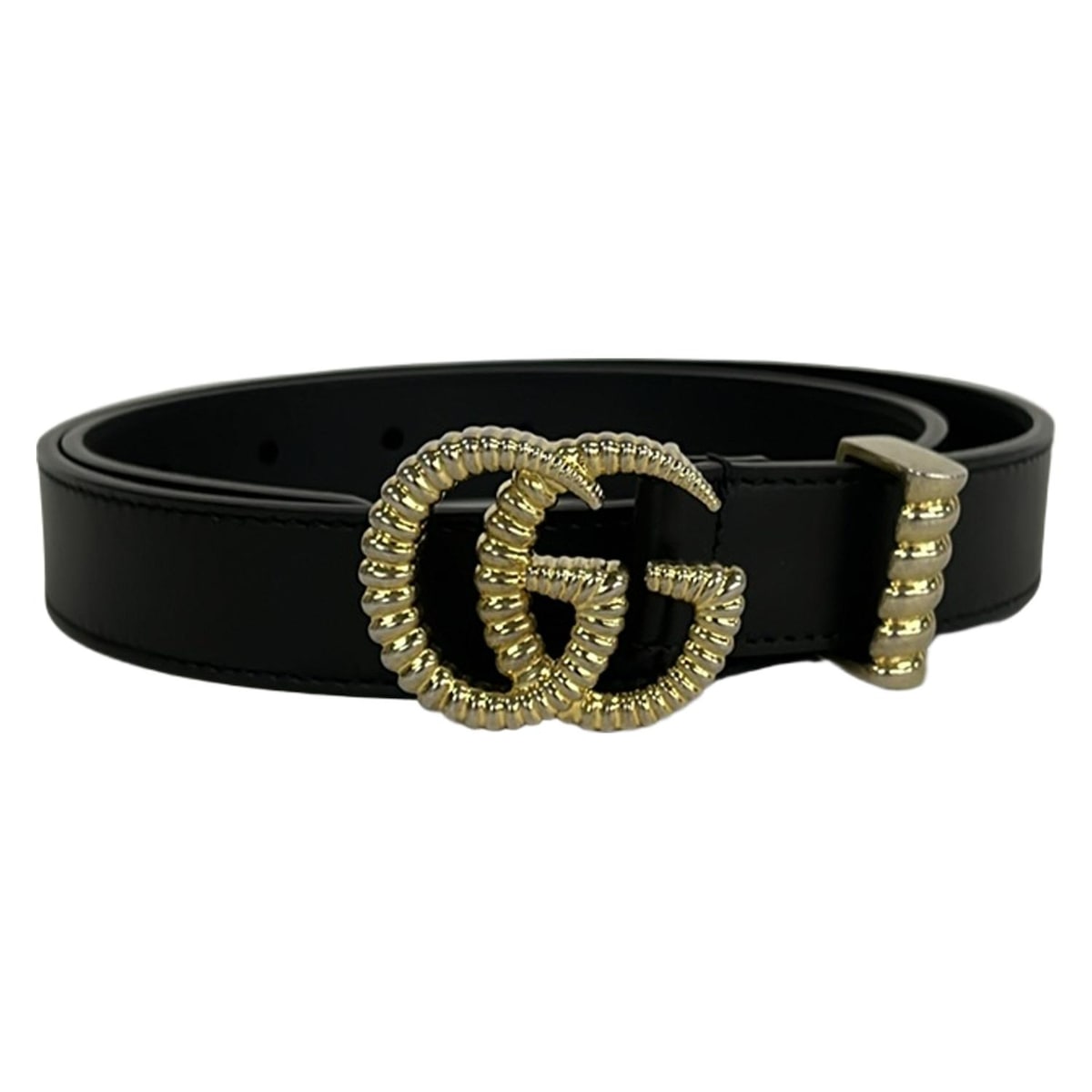 【新着】【中古】GUCCI(グッチ) ベルト ダブルG 黒×ゴールド レザー