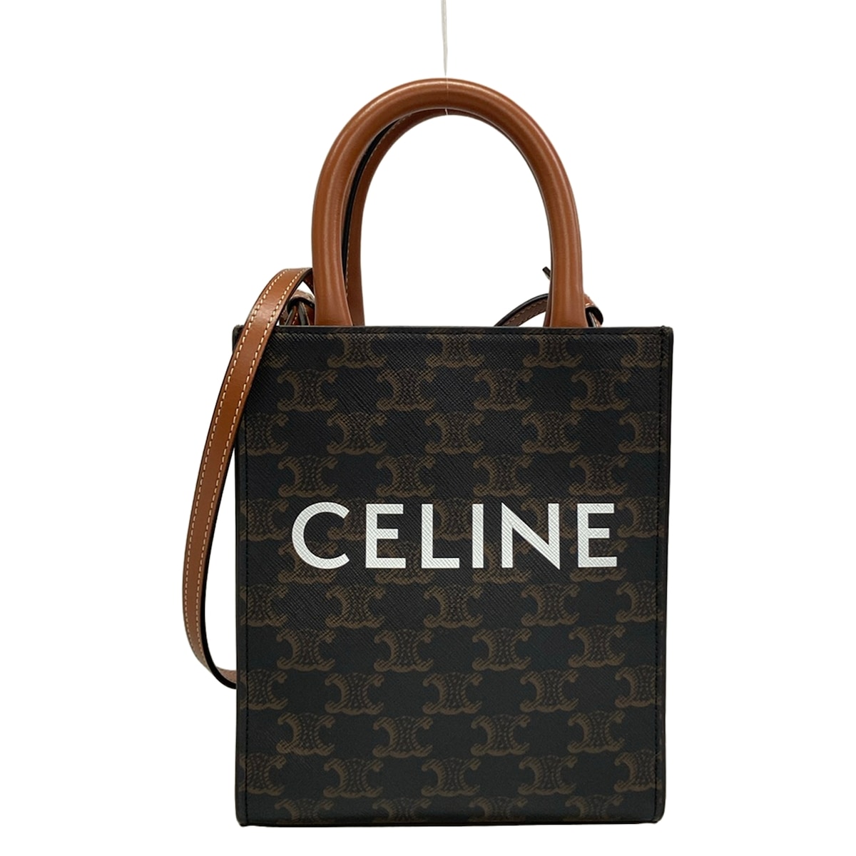 CELINE - 【中古】CELINE(セリーヌ) ミニ バーティカルカバ ハンドバッグ ダークブラウン×ブラウン レザー