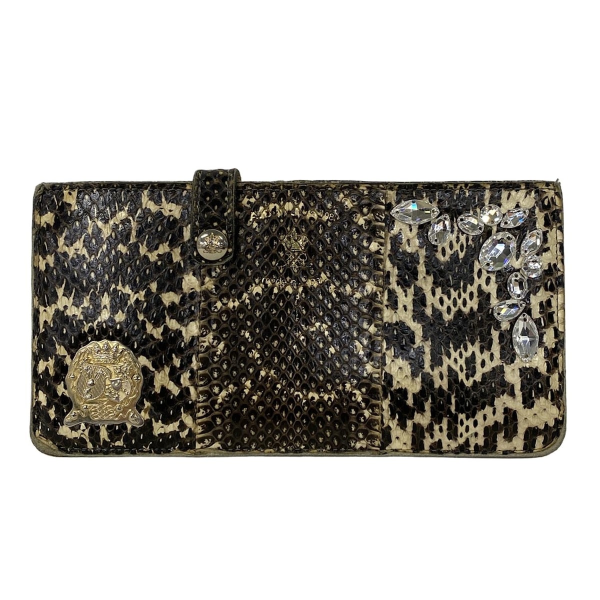 AccessoiresDeMademoiselle(ADMJ)(アクセソワ・ドゥ・マドモワゼル) 2つ折り財布美品  - ベージュ ラウンドファスナー/スワロフスキークリスタル レザー AccessoiresDeMademoiselle(ADMJ)(アクセソワ・ドゥ・マドモワゼル) 2
