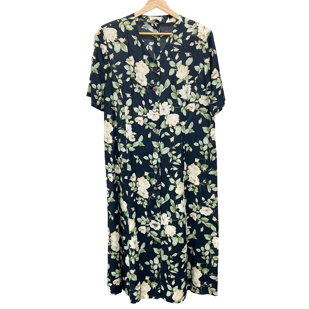 【新着】【中古】Burberry's(バーバリーズ) ワンピース 半袖/マキシ丈/シャツワンピ/花柄 ダークネイビー×アイボリー×マルチ