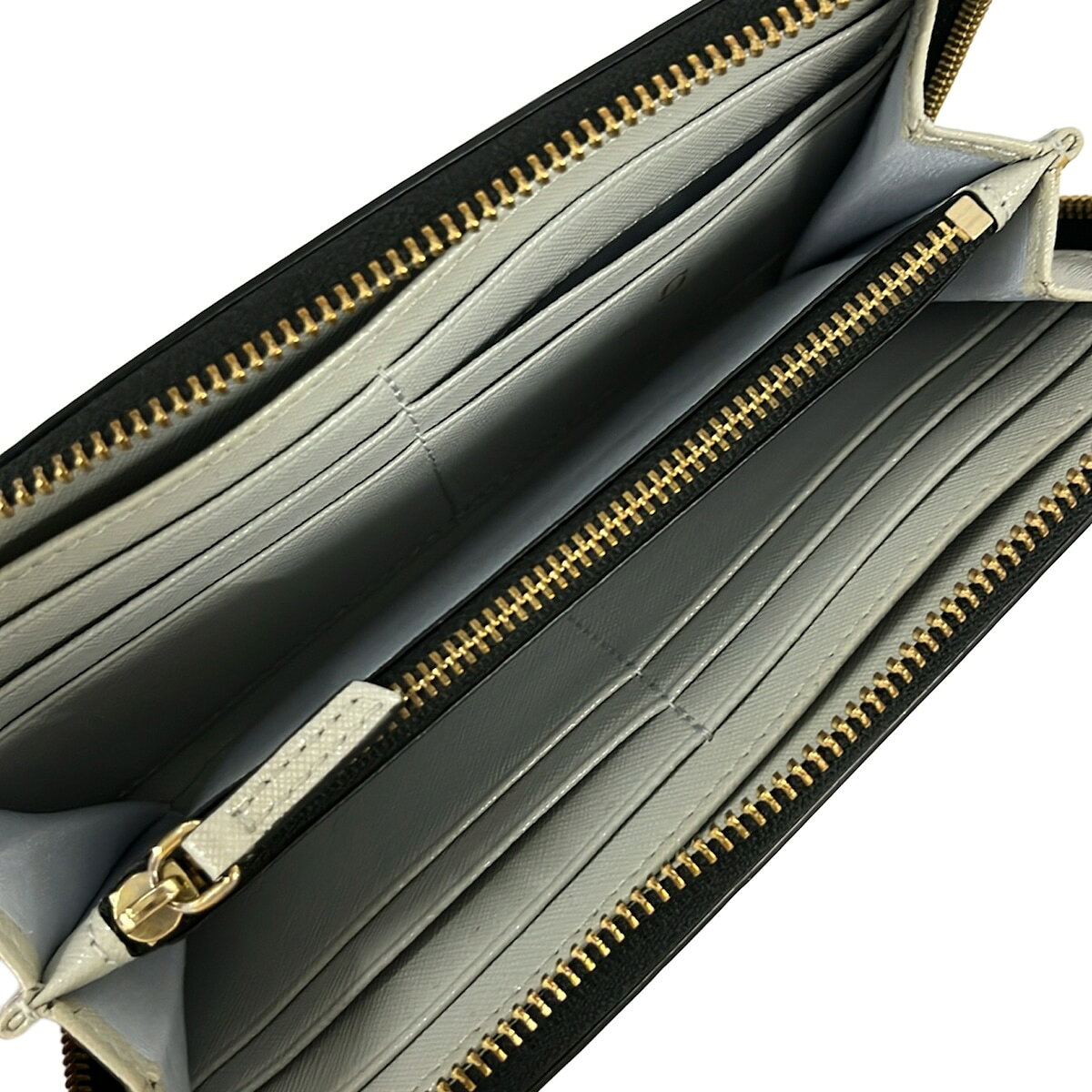 【中古】MARC JACOBS(マークジェイコブス) ザ スナップショット 長財布 ラウンドファスナー ダークネイビー×黒×グレー レザー