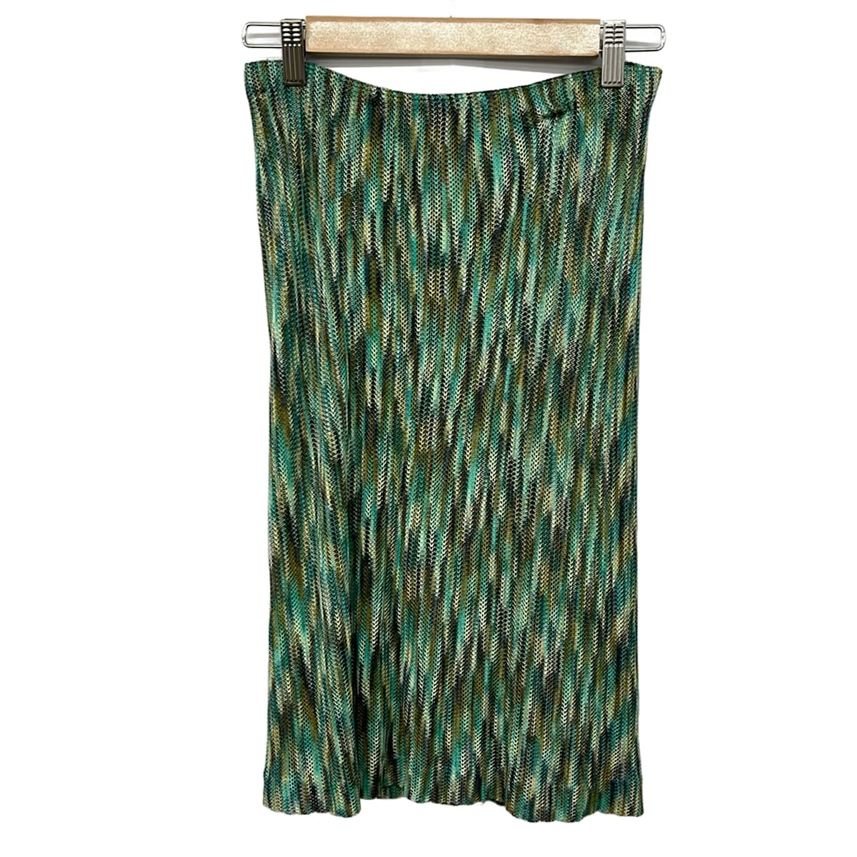 【新着】【中古】MISSONI(ミッソーニ) スカート ひざ丈/ウエストゴム グリーン×カーキ×マルチ
